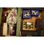 A mixed collection of items to include antique leather carriage clock box, oriental vase, boxes