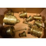 A good collection of cast brass mortar and pestles of varying ages together with an oriental brass