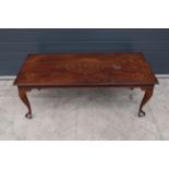 A 20th century rectangular Eastern mahogany coffee table with inlaid brass decoration. 122 x 55 x