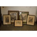 A mixed collection of etchings and similar items to include scenes of Old London, George's chapel,