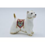 Royal Crown Derby paperweight in the form of a West Highland Terrier. First quality with stopper. In