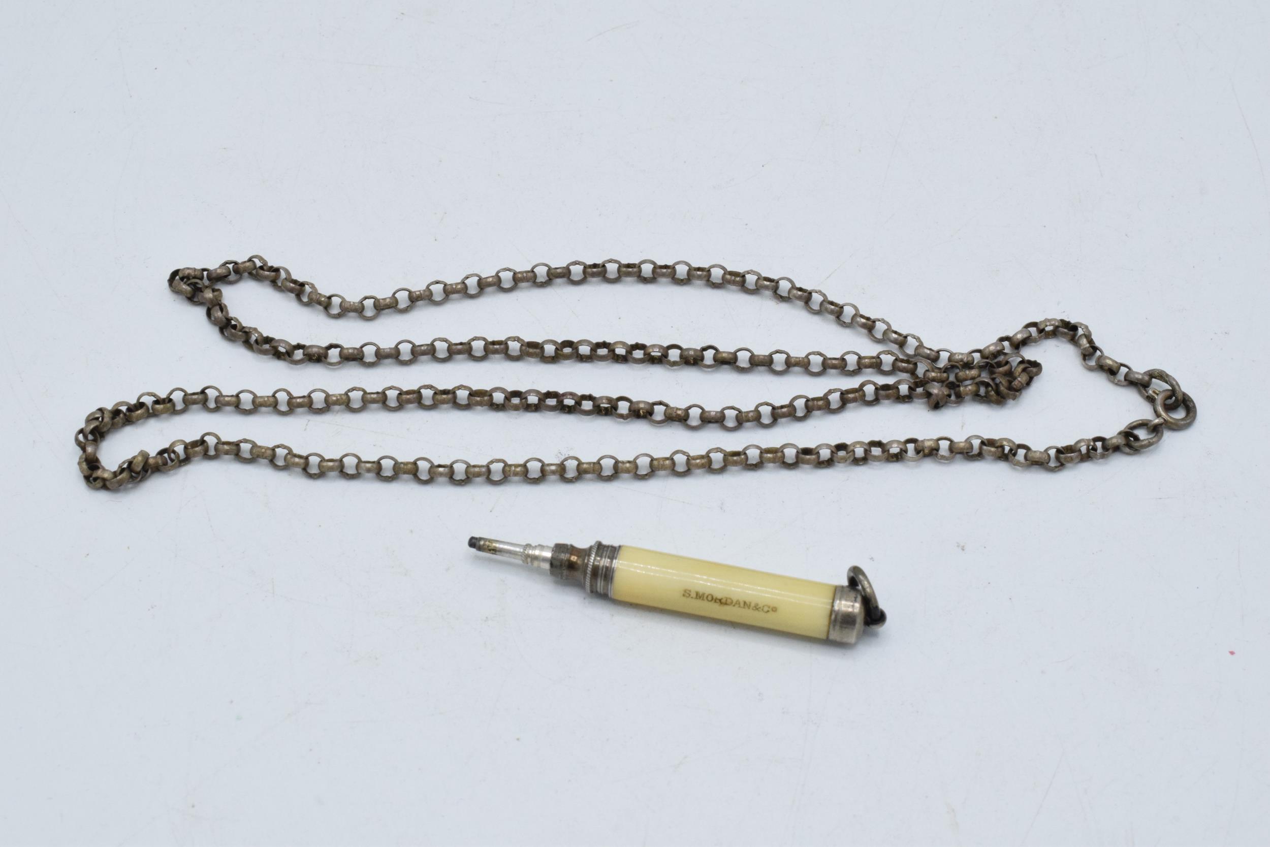 A silver longuard chain, 62cm long, together with a S Mordan & Co propelling pencil (2).
