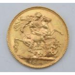 22ct Gold Full Sovereign dated 1914. G-VG Condition.