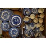 A large collection of 20th century mainly unmarked blue and white pottery to include a coffee pot,