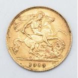 22ct gold Half Sovereign dated 1913 G-VG Condition.