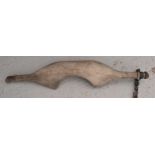 A 19th century wooden farmers yoke with one chain, 87cm long. Missing one chain, small damages