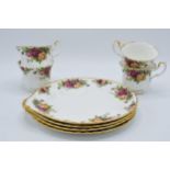 A collection of Royal Albert Old Country Roses items to include 4 cups and 4 breakfast plate saucers