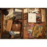 A mixed collection of items to include glass bottles, model toys, vintage books, vintage tin etc (