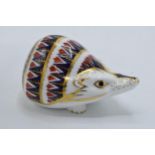 Royal Crown Derby paperweight hedgehog. First quality with stopper. In good condition with no