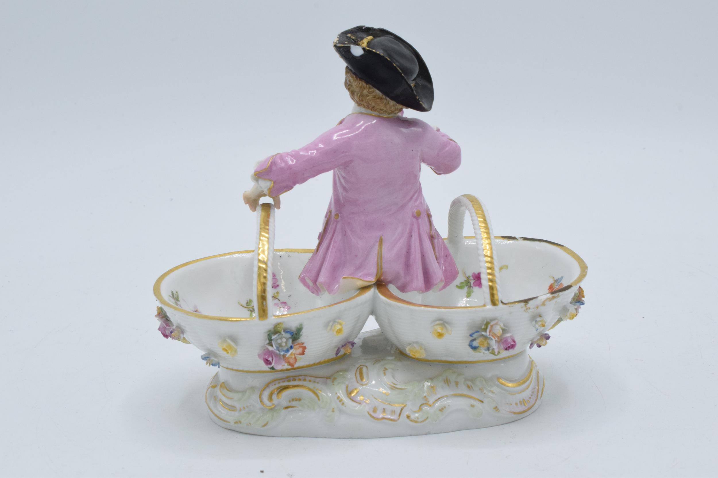 A late 19th / early 20th century Meissen figural table salt in the form of a young boy in 18th - Image 2 of 6