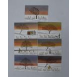 A collection of 7 M. S. Wakefield small unframed watercolours on card depicting sheep throughout