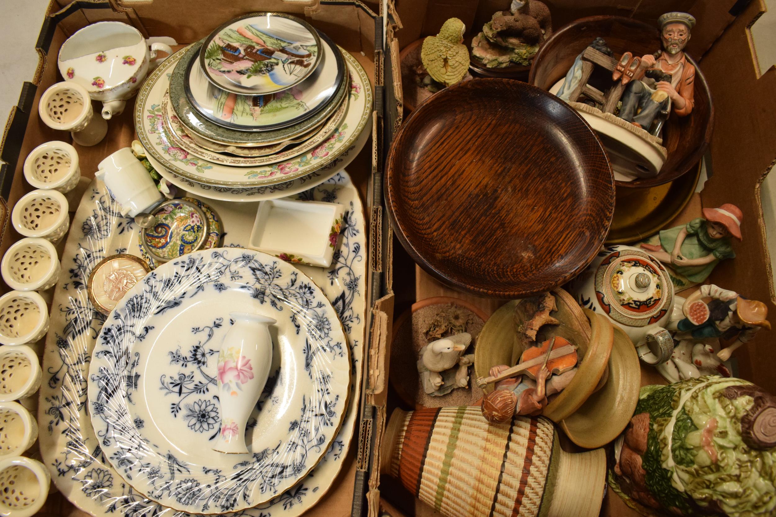 A mixed collection of items to include a turned wooden bowl, 19th century meat plate and 4