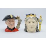 Large Royal Doulton character jugs to include Chelsea Pensioner D6817 and Queen Victoria D6788 (