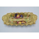 An Aynsley hand-painted rectangular tray with lobed edges with fruit scenes signed by N. Brunt. 24cm