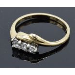 9ct gold ring set with 3 graduated diamonds. Size N. 1.5 grams.
