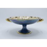 Royal Winton lustre pedestal dish with floral and leaves design on gilt and blue background. 31cm