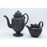 A late 18th century / early 19th century, circa 1800, black basalt coffee pot and cover with