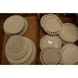 A collection of blanche pottery to include lattice-style plates and other pottery (Qty).