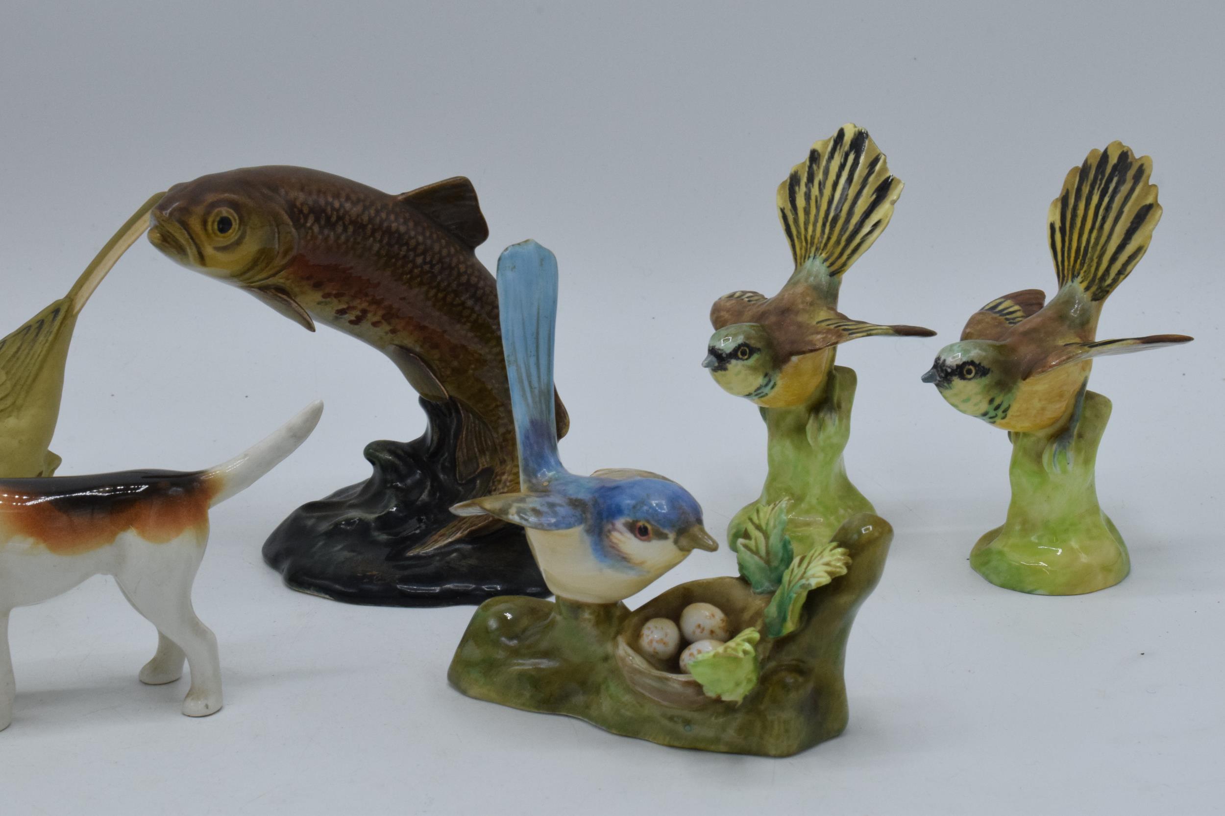 A collection of pottery animals to include Beswick fox hound, trout 1390 (af), Crown Staffordshire - Image 2 of 3