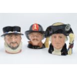 A trio of large Royal Doulton character jugs to include George Washington D6669, Fireman D6697 and