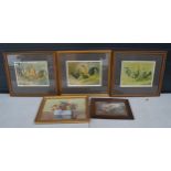 A collection of framed artwork to include examples of cockerels and 2 others (5). 44 x 39cm inc