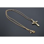 9ct gold link chain with 9ct gold crucifix pendant. 4.3 grams. Approx 46cm tall.