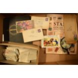A collection of stamps and postcards etc from the mid 20th century (Qty).