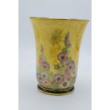 Royal Winton Grimwades wide trumpet vase in a cobwebs and foxglove design on yellow background