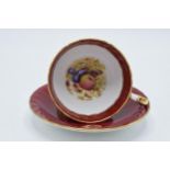 Aynsley cup and saucer (duo) with Orchard Gold fruit style design on red and gilt background (2). In