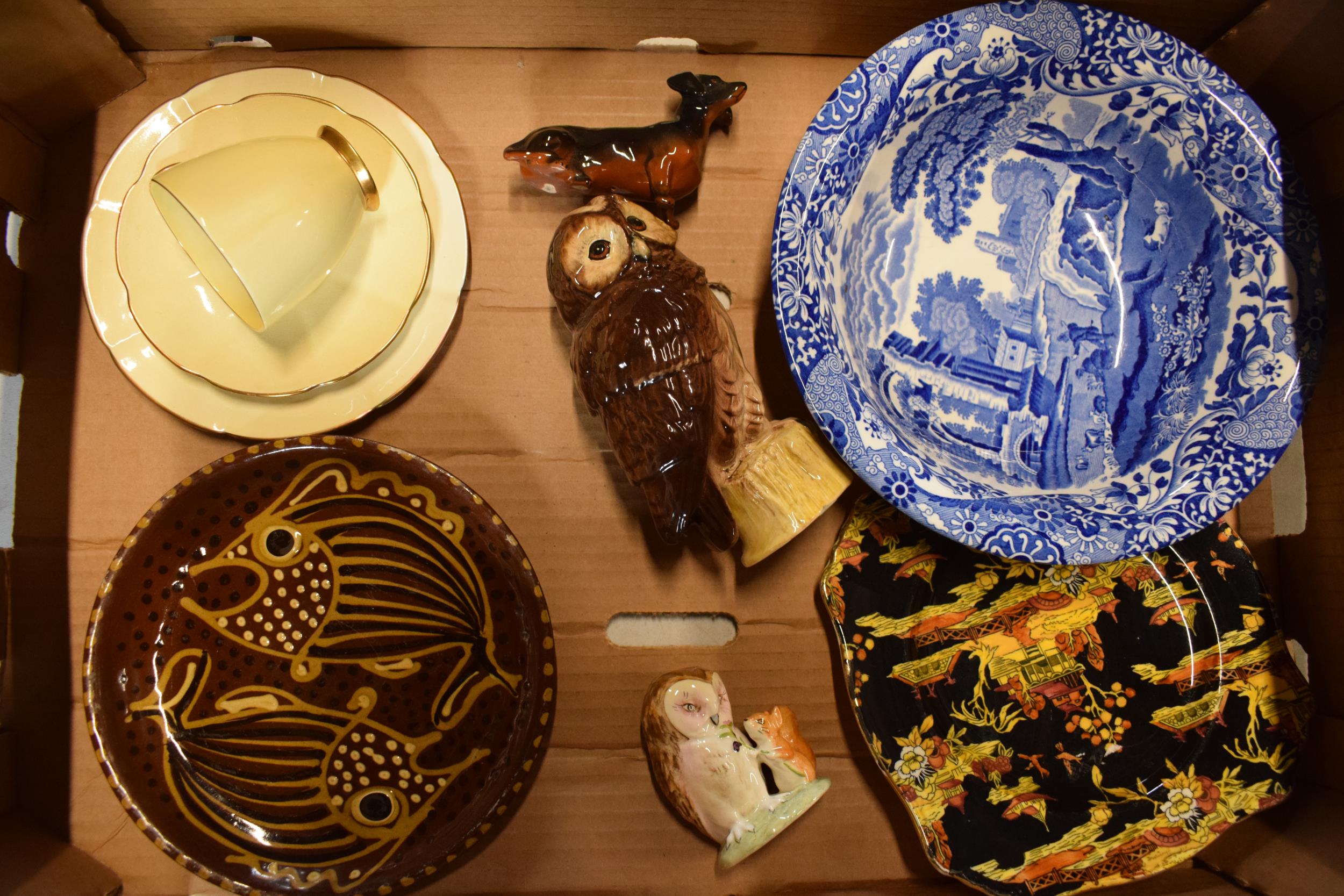 A good collection of pottery to include Carlton Ware gilt trio, Beswick dachshund, Old Mr Brown