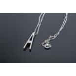 9ct white gold 'A' pendant on white gold chain set with diamond. 1.9 grams. 41cm length of chain.