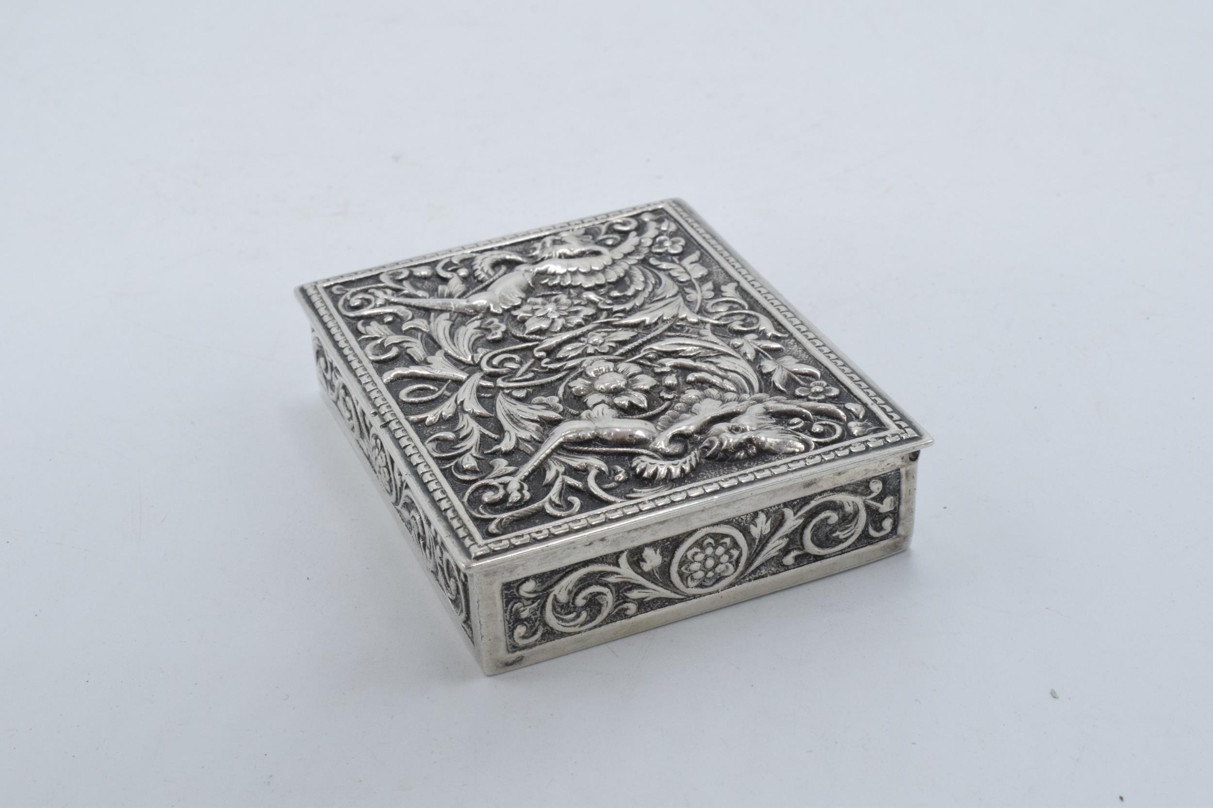 A continental silver ornate repousse antique box, 152.5 grams. 8.5 x 6.5cm. - Image 4 of 6