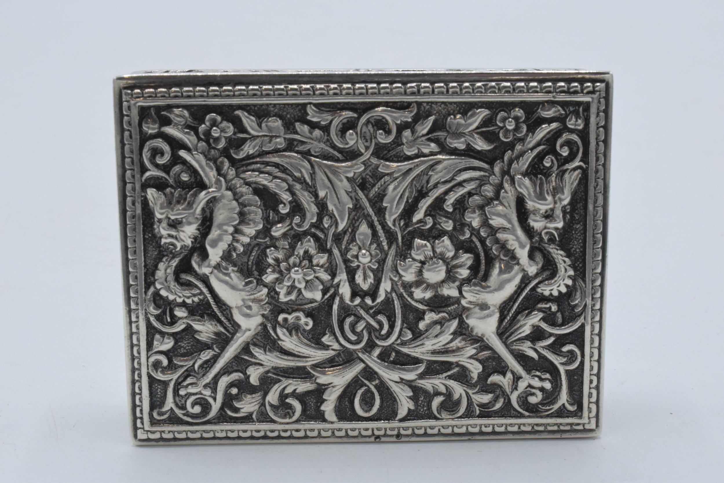 A continental silver ornate repousse antique box, 152.5 grams. 8.5 x 6.5cm. - Image 2 of 6
