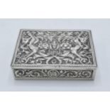 A continental silver ornate repousse antique box, 152.5 grams. 8.5 x 6.5cm.