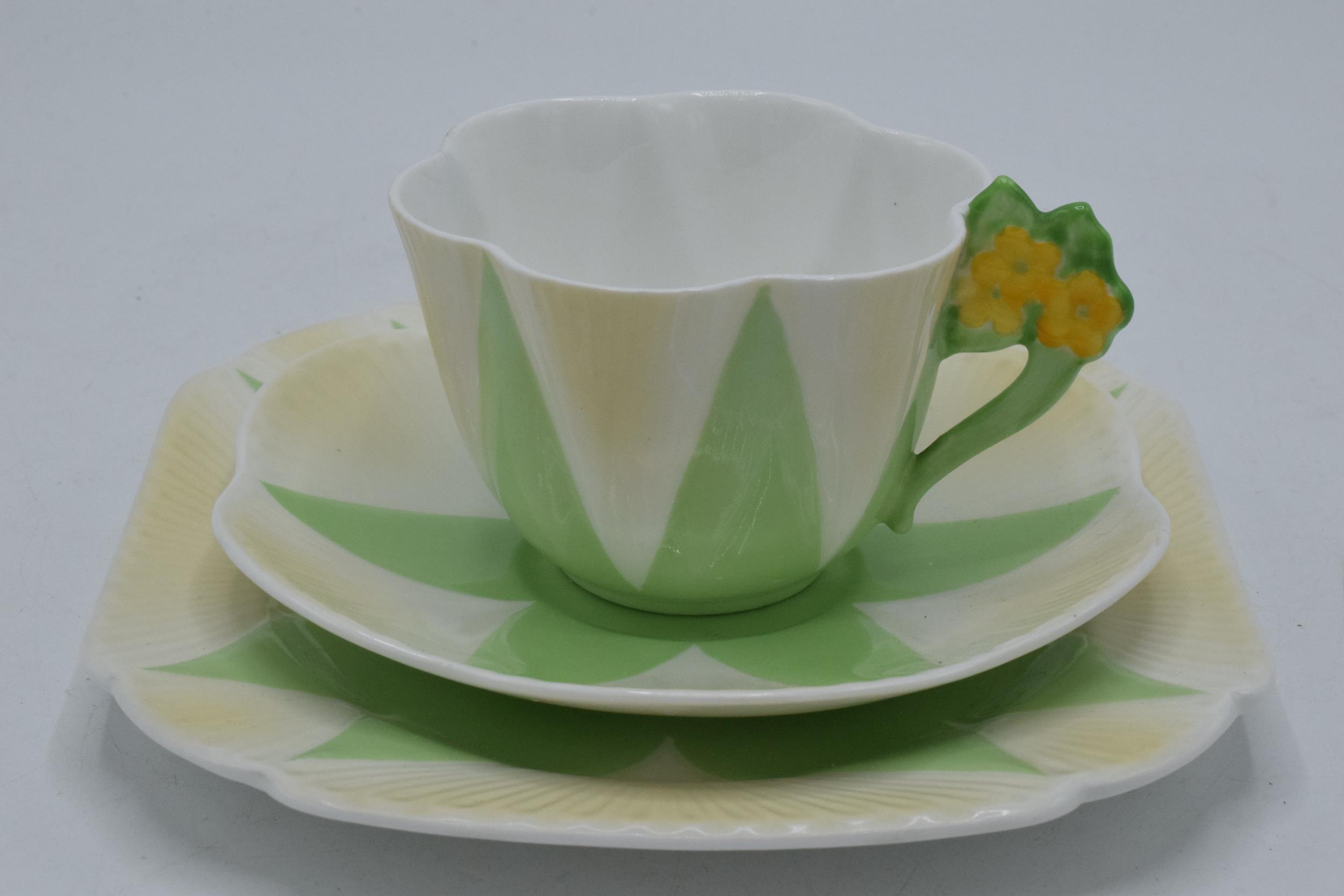 Shelley Apple Green Star 11993 Floral Dainty trio (3) (restored hairline to cup) In good condition