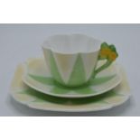 Shelley Apple Green Star 11993 Floral Dainty trio (3) (restored hairline to cup) In good condition
