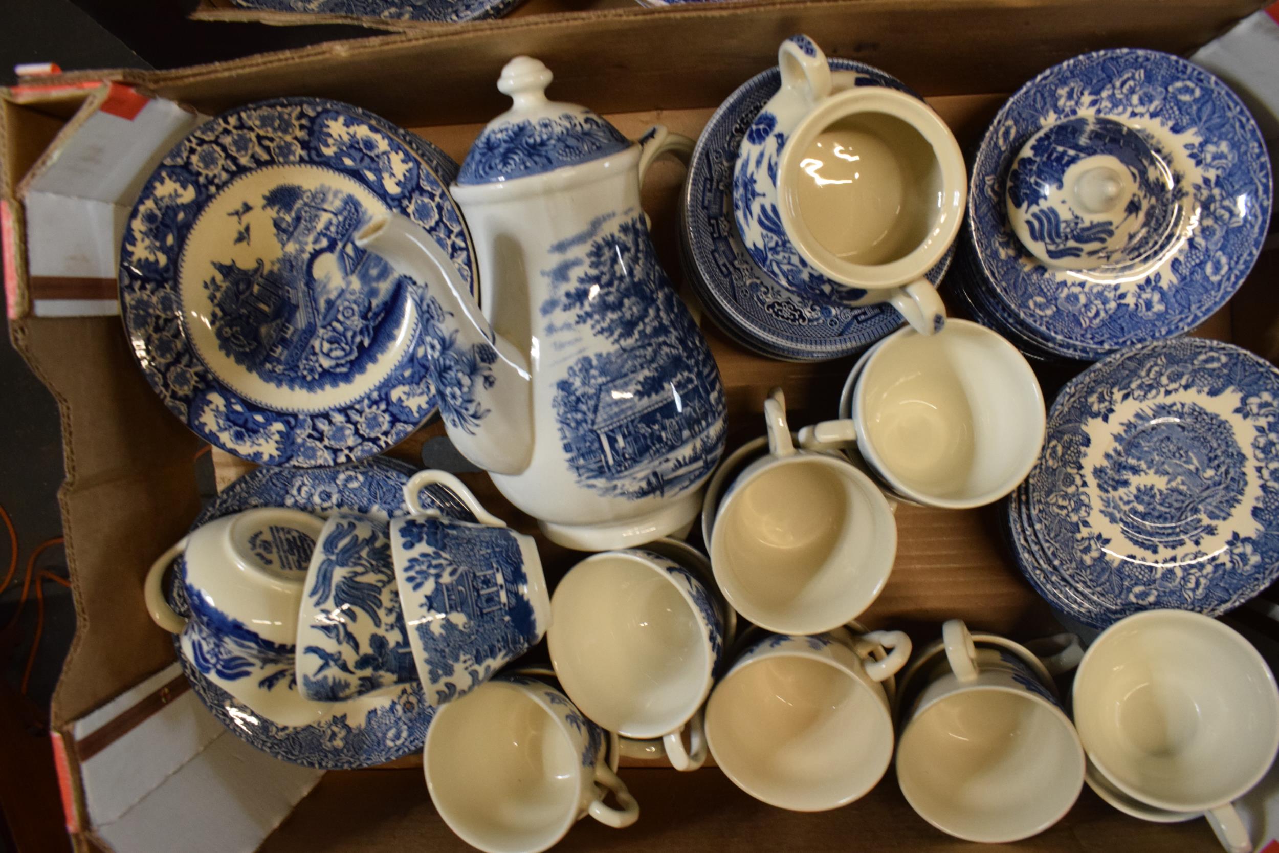 A large collection of 20th century mainly unmarked blue and white pottery to include a coffee pot, - Image 2 of 3