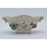 Dresden porcelain pierced decoration basket with moulded flowers and floral decoration, 19.5cm wide.