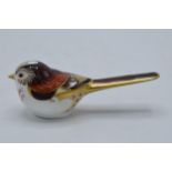 Royal Crown Derby paperweight Long Tailed Tit, silver stopper. In good condition with no obvious