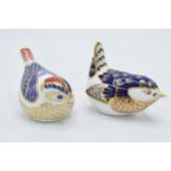 Royal Crown Derby paperweights Wren and Goldcrest, both without stoppers (2). In good condition with