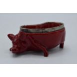 Charles Noke for Royal Doulton silver mounted Flambe pig dish, London 1908, 10.5cm long. In good