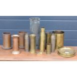 A collection of early to mid 20th century trench art to include vases, a trinket box with Mother