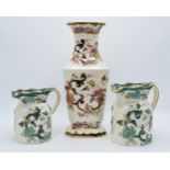 A trio of Masons pottery to include large Blue Mandalay shaped vase, 34cm tall, together with two