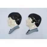 Moorland Pottery Beatles face wall plaques: Lennon and McCartney (2). In good condition with no