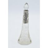 Silver Art-Nouveau glass scent bottle engraved with floral decoration Birmingham 1903, 17cm tall.