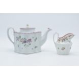 A late 18th / early 19th century Newhall teapot with floral sprays with associated lid together with