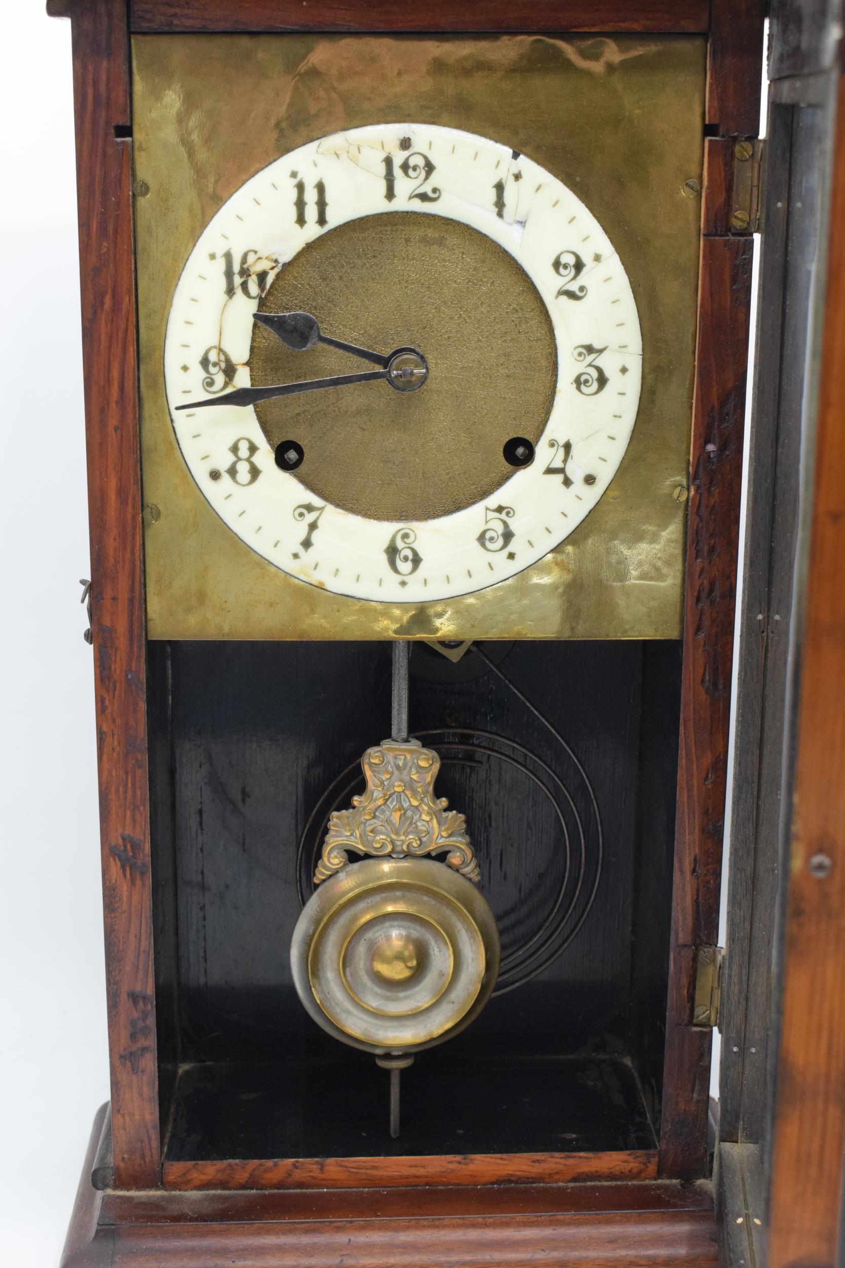 A vintage American wooden cased wall clock together with an early 20th century slate mantle clock ( - Image 4 of 5
