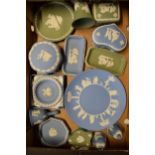 A collection of Wedgwood Jasperware to include light blue and sage green consisting of plates,