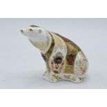 Royal Crown Derby paperweight, Old Imari Polar Bear, 11cm, designed by Sue Rowe, silver stopper.