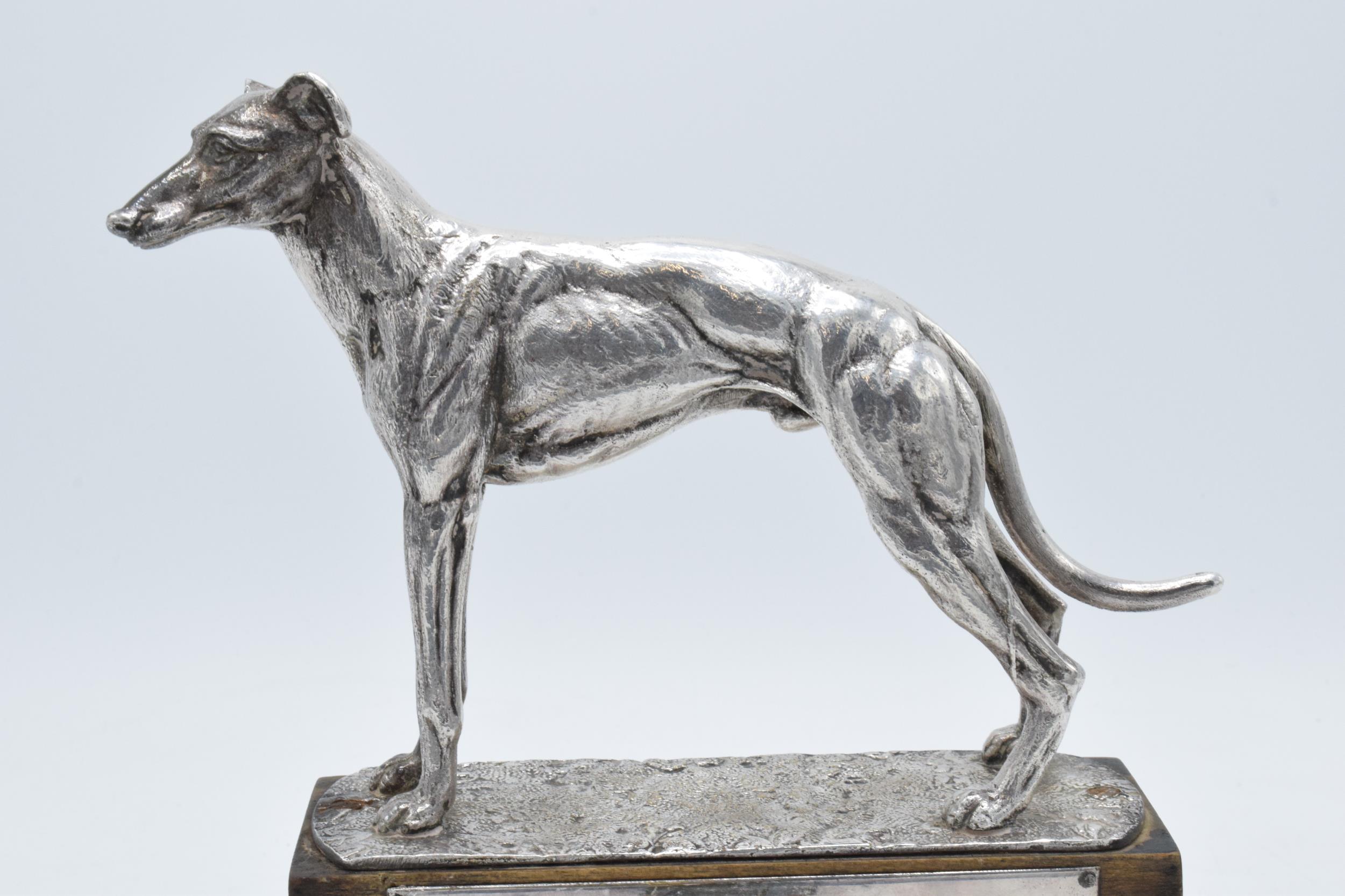 A silver plated model of a realistically modelled greyhound on wooden base with matching plaque ' - Image 3 of 7
